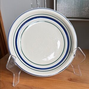 Vintage Tienshan Country Crock Stoneware ONE Salad Plate Blue Green Stripe 7.75”